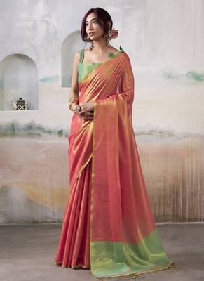 Salmon tissue silk with beautiful tussle festival wear saree 2