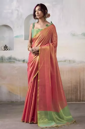 Salmon tissue silk with beautiful tussle festival wear saree