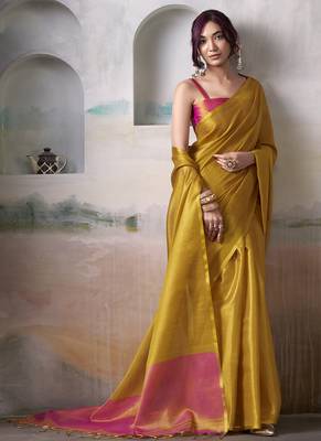 Mustard tissue silk with beautiful tussle festival wear saree 2