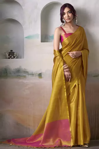 Mustard tissue silk with beautiful tussle festival wear saree