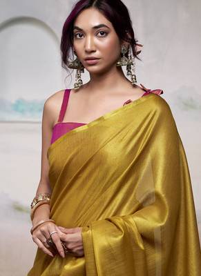 Mustard tissue silk with beautiful tussle festival wear saree 3