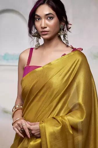 Mustard tissue silk with beautiful tussle festival wear saree