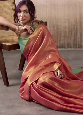 Salmon tissue silk with beautiful tussle festival wear saree 3