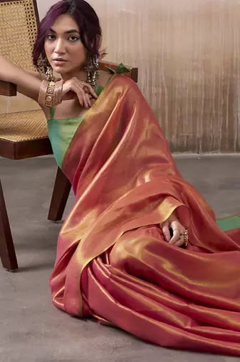 Salmon tissue silk with beautiful tussle festival wear saree