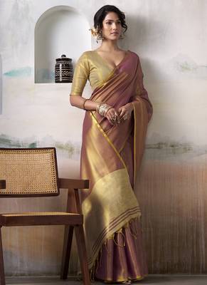 Rust tissue silk with beautiful tussle festival wear saree 2