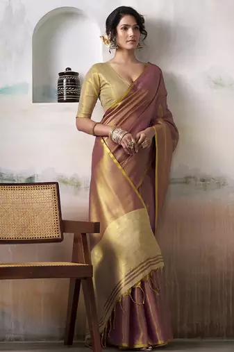 Rust tissue silk with beautiful tussle festival wear saree