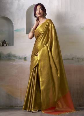 Golden tissue silk with beautiful tussle festival wear saree 1
