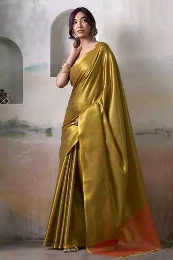 Golden tissue silk with beautiful tussle festival wear saree