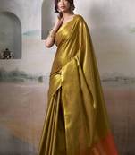 Golden tissue silk with beautiful tussle festival wear saree