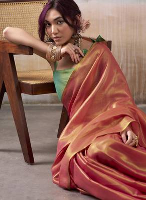 Salmon tissue silk with beautiful tussle festival wear saree 4