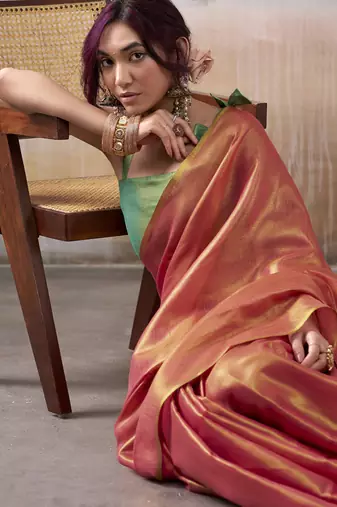 Salmon tissue silk with beautiful tussle festival wear saree