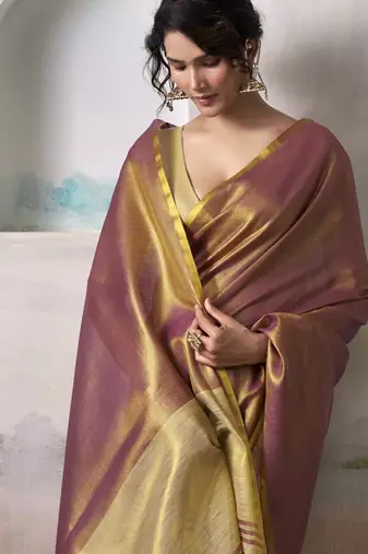 Rust tissue silk with beautiful tussle festival wear saree