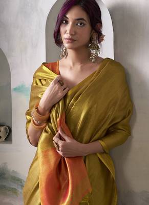 Golden tissue silk with beautiful tussle festival wear saree 2