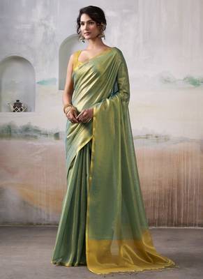 Olive tissue silk with beautiful tussle festival wear saree 1
