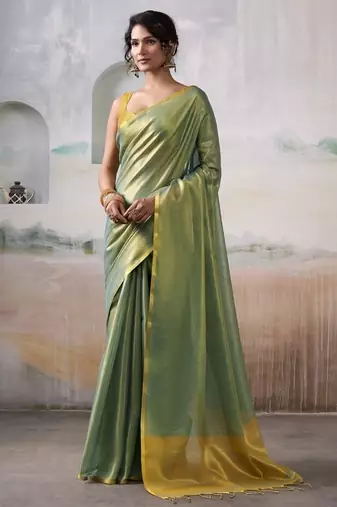 Olive tissue silk with beautiful tussle festival wear saree