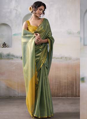 Olive tissue silk with beautiful tussle festival wear saree 2