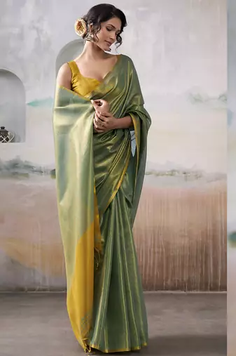 Olive tissue silk with beautiful tussle festival wear saree