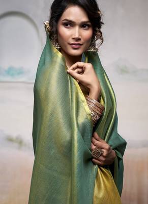 Olive tissue silk with beautiful tussle festival wear saree 3