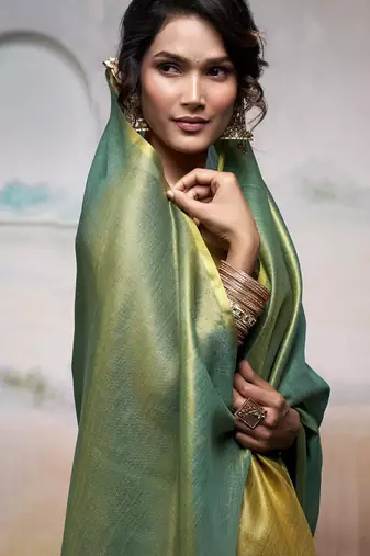 Olive tissue silk with beautiful tussle festival wear saree