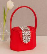 Elegant red crystal bucket bag