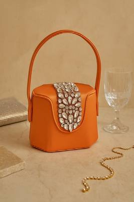 Elegant orange crystal bucket bag 1
