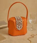 Elegant orange crystal bucket bag