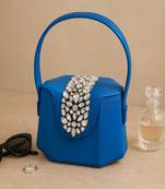 Elegant blue crystal bucket bag