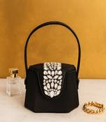 Elegant black crystal bucket bag