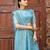 Blue floral embroidered chiffon saree