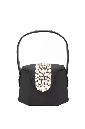 Elegant black crystal bucket bag