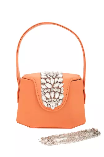 Elegant orange crystal bucket bag