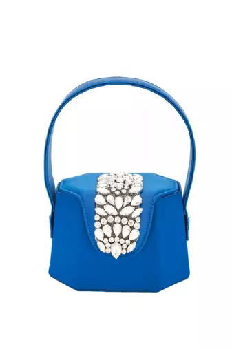 Elegant blue crystal bucket bag