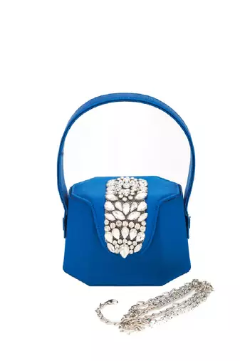 Elegant blue crystal bucket bag
