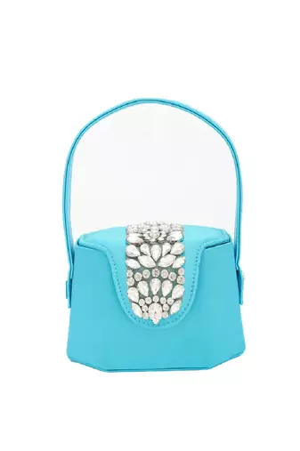 Elegant tourquoise crystal bucket bag