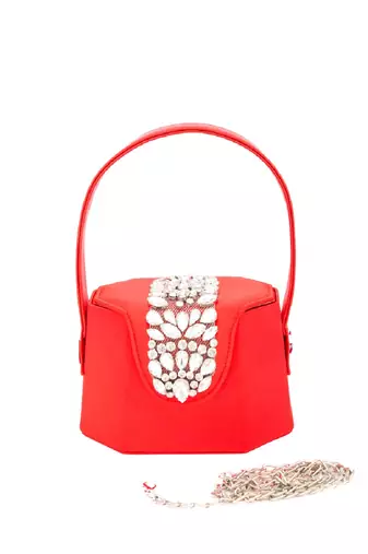Elegant red crystal bucket bag