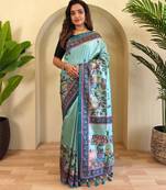 SkyBlue Kalamkari Digital Print Viscose Saree