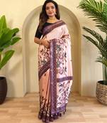 Light Pink Kalamkari Digital Print Viscose Saree 