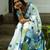 White chanderi silk gold border digital printed saree with blouse