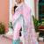 Pink linen zari printed saree with blouse.
