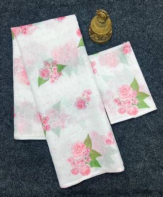 White floral digital printed saree with blouse 4
