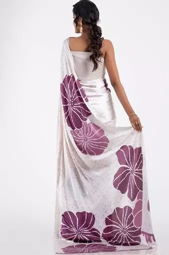 Purple crepe digital printed saree with blouse