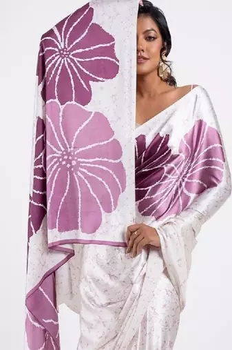 Purple crepe digital printed saree with blouse