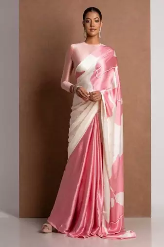 Pink crepe digital printed saree with blouse
