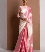 Pink crepe digital printed saree with blouse