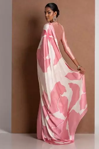 Pink crepe digital printed saree with blouse