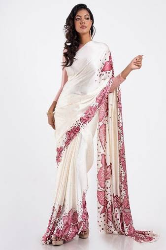 Peach crepe digital printed saree with blouse