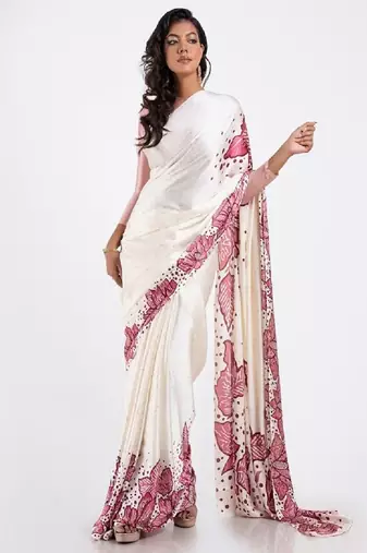 Peach crepe digital printed saree with blouse