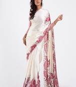 Peach crepe digital printed saree with blouse