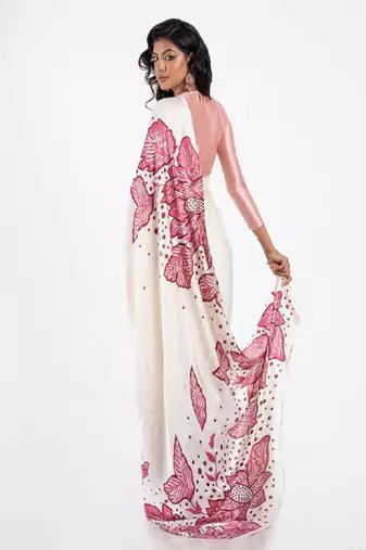 Peach crepe digital printed saree with blouse