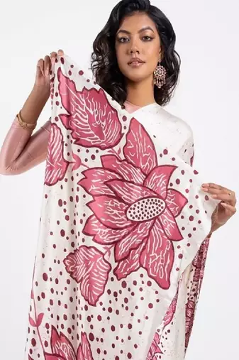 Peach crepe digital printed saree with blouse